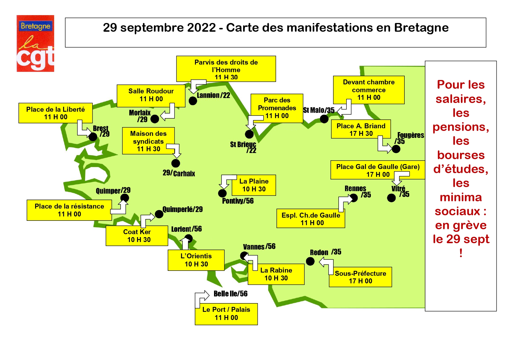 29 septembre : Carte des manifestations en Bretagne.