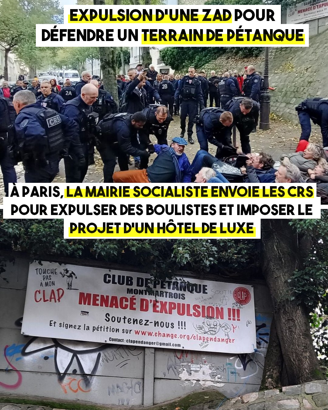 Paris : les CRS expulsent une ZAD qui défendait un club de pétanque (CA.net-22/10/24)