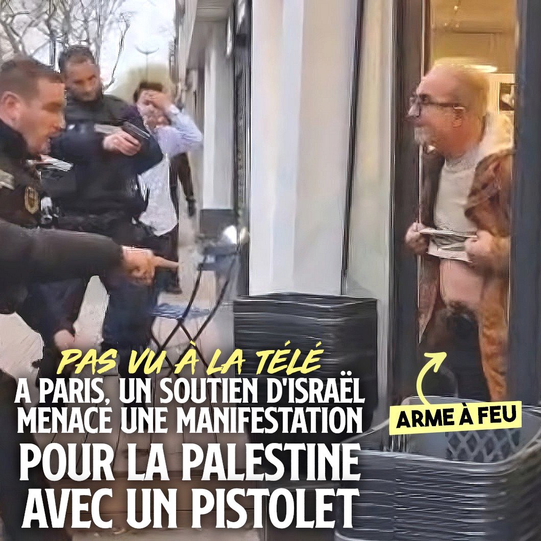 Pas vu à la télé : à Paris, un pro-israélien menace avec une arme à feu une manifestation pour la Palestine (CA.net-9/12/24)