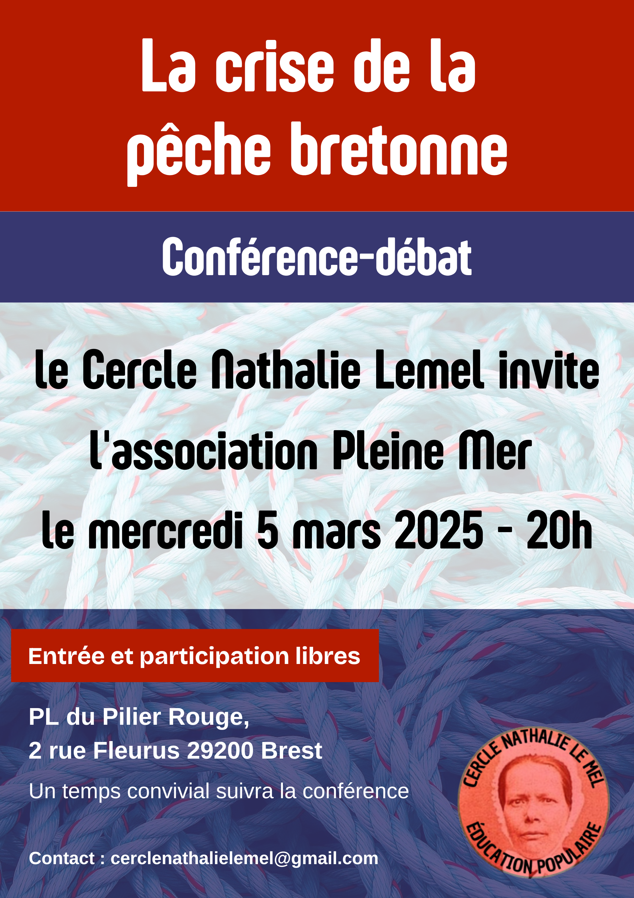 La crise de la pêche bretonne. Conférence – débat organisé par le Cercle Nathalie Lemel le 5 mars à 20h avec l’association Pleine Mer.