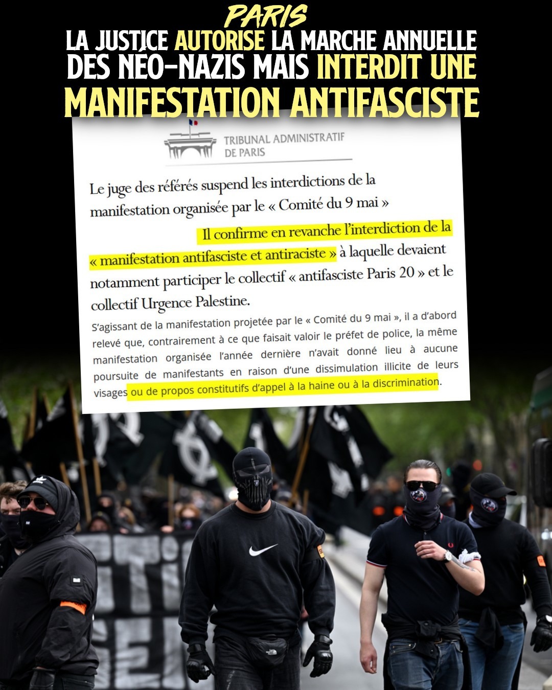 Ce samedi à Paris : marche nazie autorisée, manifestation antifasciste interdite (CA.net-9/05/25)