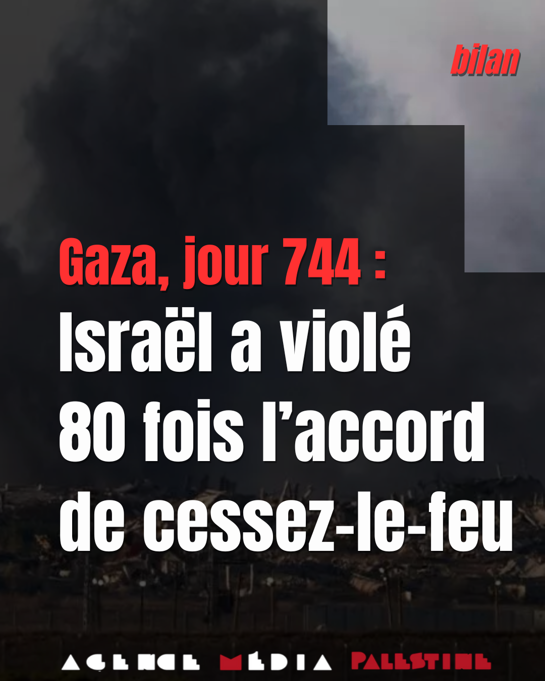 Gaza, jour 744 : Israël a violé 80 fois l’accord de cessez-le-feu (AgenceMédiaPalestine-20/10/25)